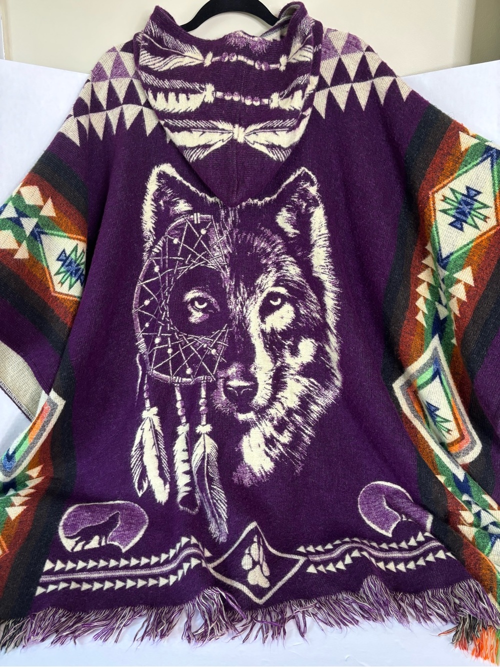 Purple Wolf Dreamcatcher Hooded Poncho Sweater - Picture 6 of 12